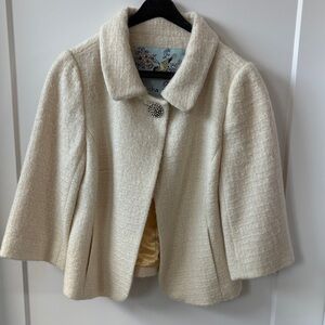 Anthropologie Tabitha Cream and Gold Textured Wool blend Jacket